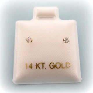 14K Solid Gold Baby Screw Back Earrings 2mm CZ WHITE