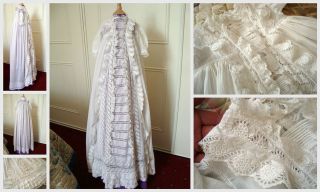 Vintage English Christening Gown w/ Fine Lace and Petticoat++