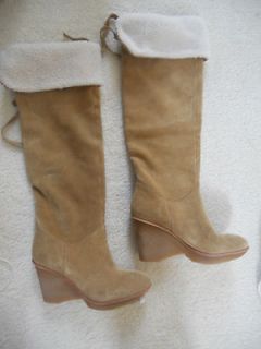 Makowsky BROWN Suede Leather & Faux Fur Tall Wedge Boots 6 M $395 