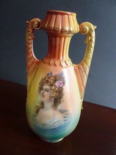 Antique Vintage Portrait Double Handle Vase Austria