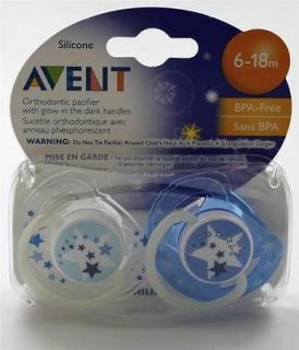 Avent BPA Free Night Time Glow Pacifier 6 18m 2 PACK