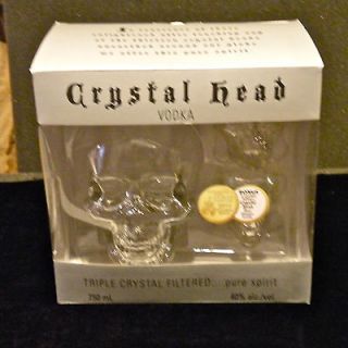 Crystal Head Skull Vodka 750ML Bottle & 2 Skull Shot Glasses Gift Set 
