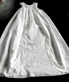 Antique Ayrshire Christening Gown Elegant +Hand Embroidery and Rich 