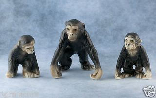 Vintage Miniature Bone China Set of 3 Chimpanzee Family Figurines 