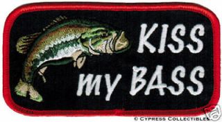 KISS MY BASS patch FISHING BIKER embroidered EMBLEM new IRON ON 
