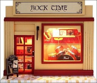 DIY Wooden Dollhouse Miniatures ROCK TIME Store Handwork Musical 