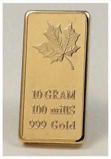 100 10 Gram Bars .999 24k 100 Mills Gold Clad  Maple Leaf Design 