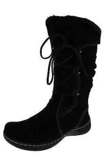 Bare Traps NEW Elicia Black Suede Faux Fur Lined Mid Calf Snow Boots 