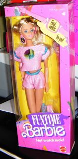 1986 FUNTIME BARBIE Doll Mint in Fair Box Mattel #1738 Pink Watch 