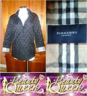 BURBERRY London QUILTED DIAMOND Black NOVA CHECK Snap JACKET Coat 