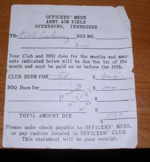 WWII 1945 RECEIPT FOR OFFICERS MESS CLUB DUES