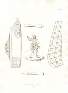 1830 PRINT WEAPONS ARMS & ARMOUR ~ BRIGANDINE ARMOUR A.D. 1590 ARROW 