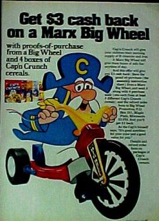 1974 Marx Capn Crunch Cereal Big Wheel Tricycle Bike Promo Bicycle 
