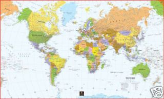 World Map Mural Poster Wall Map: Paper Laminated Framed