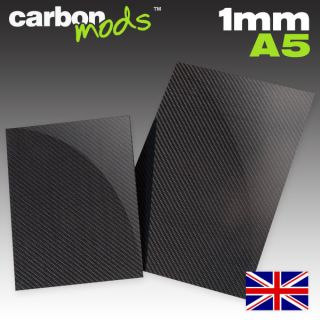 Real Carbon Fibre/Fiber Sheet in 1mm A5 (Hard, Rigid Panel Not Vinyl 