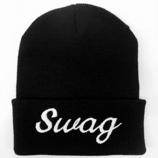 Black Swag Beanie Ski Cap, Hat Embroidery White Logo Swag