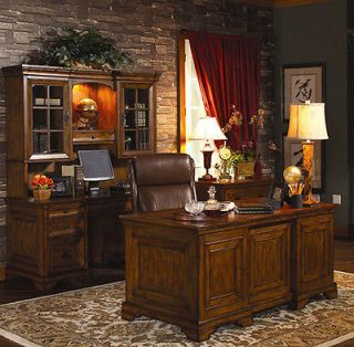   Hardwood Executive Desk Home Office Furniture Dark Oak Finish
