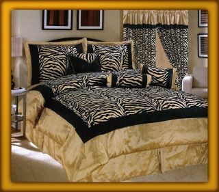   Pcs Flocking Zebra Pattern Comforter Set Bed In A Bag King Gold/Black