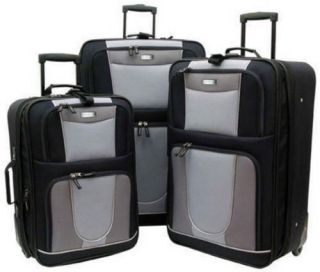 New Geoffrey Beene 3 Piece Gray Rolling Travel Luggage Suitcase 