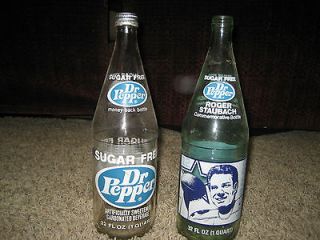 Vintage Dr Pepper 32 oz bottles Roger Staubach Commemorative & Sugar 