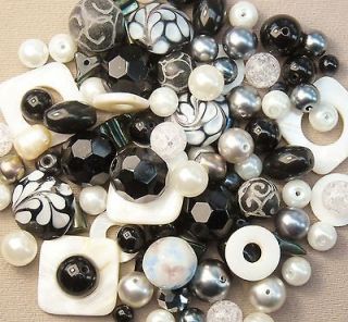 160+ LARGE LOT Black Onyx, Pearls & Glass Beads Mixed Lot 4mm to 16mm