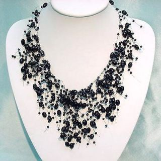 BLACK Bridal Wedding Prom Faux Pearl Jewelry Chunky Statement Party 