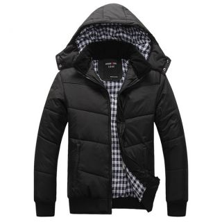 Luxury Black Mens Winter Coat Jacket Wrap Outerwear Warm Parka Cotton 