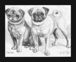 Pug Dogs by Nina Scott Langley, Vintage print, authentic 1935