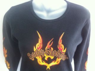 Womens LS Harley Davidson CHICAGO 2 Sided Very Small T Shirt Flame 