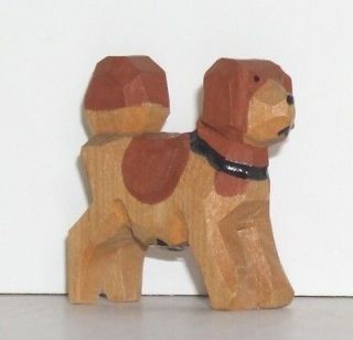 Vintage Carved Wood Saint Benard Dog Figurine, Switzerland, 2 in. tall