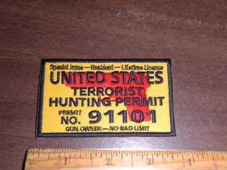 Gun Pistol Terrorist Hunting Permit Joke Iron On Embroidered Patch