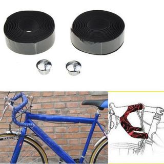 Bike Bicycle Cork Handlebar Tape Wrap +2 Bar Plug Black