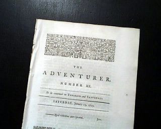 Rare 18th Century THE ADVENTURER John Hawkesworth Samuel Johnson 1753 