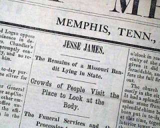 1882 Memphis TN Old Newspaper OUTLAW JESSE JAMES Missouri Bandit DEATH 