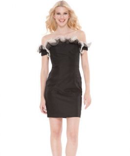 BETSEY JOHNSON $328 Sable Sheath Dress Ruffle Black White / Fuschia 