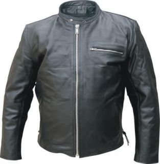 Allstate Mens Black Leather Scooter Jacket Side Lace, Euro Collar 