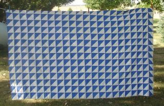 Vtg Hand Made & Stitched Quilt Blue & White Triangles Cutter Craft 
