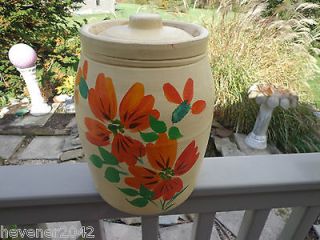   Ransburg Orange Flower Earthenware Pottery Cookie Jar Crock Canister