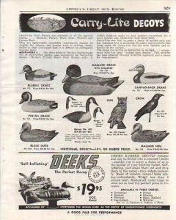 1953 CARRY LITE AD DUCK GOOSE CROW DECOY DEEKS