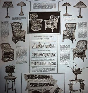 Vintage 1915 Wicker Furniture Table Lamp Chair AD Willow Rattan 