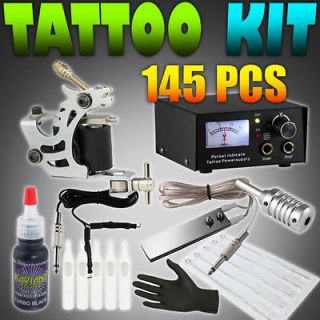 NEW 145 pcs Tattoo Kit Power Supply Machine USA Radiant Colors 