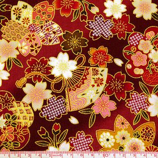 JAPANESE ORIENTAL FLOWER FAN ASIAN RETRO 100% COTTON CLOTH QUILT 