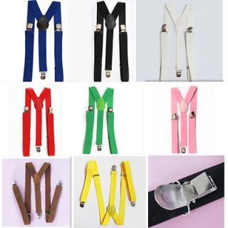 Unisex Braces Suspenders Y back Neon Plain Adjustable Clip on Elastic 