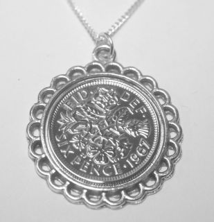 Lucky Sixpence Mounted Pendant With Sterling Silver Chain 1952 to 1967