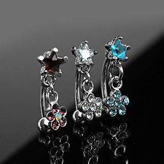   Ring Curved Reverse Top Down Star & Flower CZ Piercing Body Jewelry