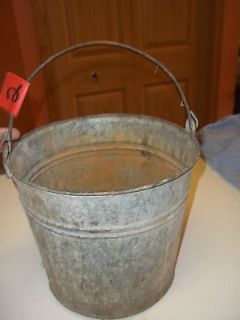 antique water bucket riveted handles farm feed pail galvanized heavy 