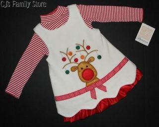 Bonnie Baby Reindeer Christmas Holiday Fleece Jumper Dress Set