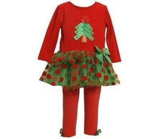 Bonnie Jean Girls Red Velvet Christmas Tree Holiday Dress Outfit 