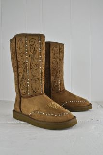 Montana West Brown Winter Suede Boots Shoes with Jeweled Design Size 6 