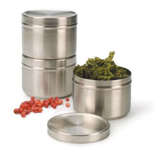 CAN BU BRUSHED STAINLESS STEEL 4 OZ SPICE JAR 21/2  CAN AIRTIGHT LID 